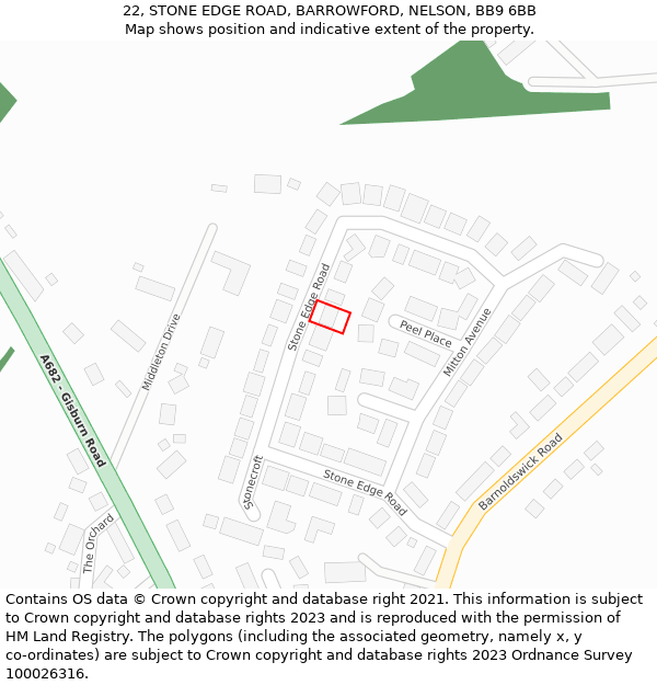 22, STONE EDGE ROAD, BARROWFORD, NELSON, BB9 6BB: Location map and indicative extent of plot
