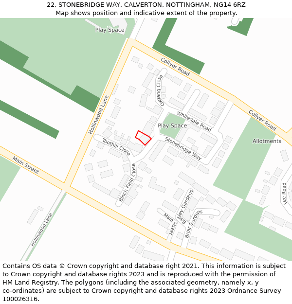 22, STONEBRIDGE WAY, CALVERTON, NOTTINGHAM, NG14 6RZ: Location map and indicative extent of plot