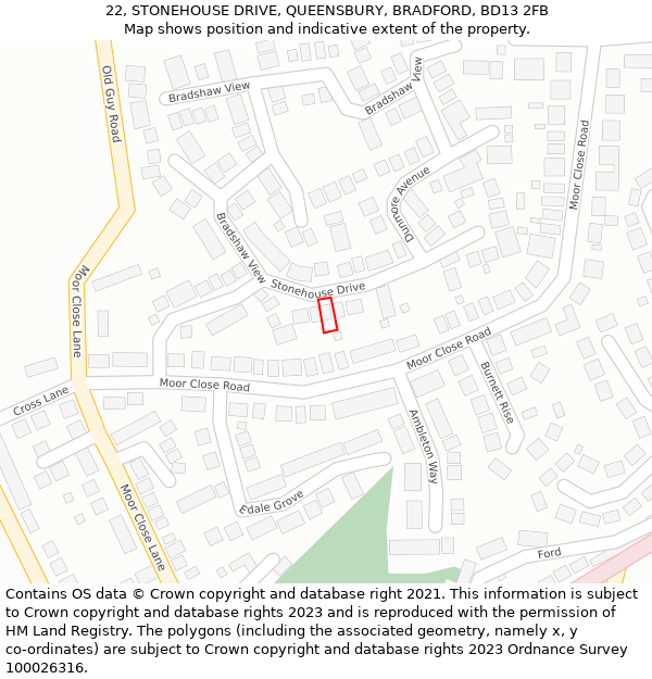 22, STONEHOUSE DRIVE, QUEENSBURY, BRADFORD, BD13 2FB: Location map and indicative extent of plot