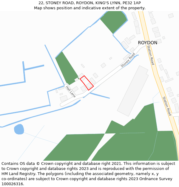 22, STONEY ROAD, ROYDON, KING'S LYNN, PE32 1AP: Location map and indicative extent of plot