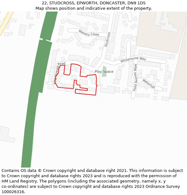 22, STUDCROSS, EPWORTH, DONCASTER, DN9 1DS: Location map and indicative extent of plot