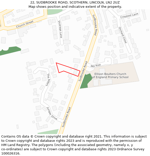 22, SUDBROOKE ROAD, SCOTHERN, LINCOLN, LN2 2UZ: Location map and indicative extent of plot