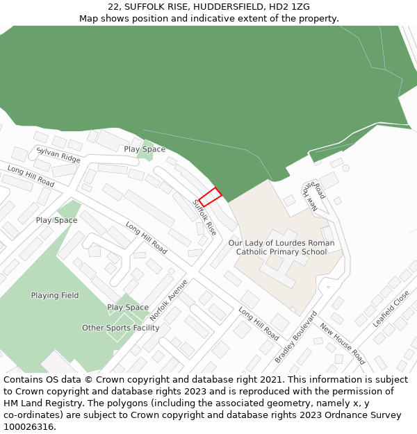 22, SUFFOLK RISE, HUDDERSFIELD, HD2 1ZG: Location map and indicative extent of plot