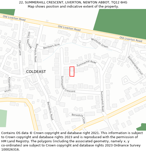 22, SUMMERHILL CRESCENT, LIVERTON, NEWTON ABBOT, TQ12 6HG: Location map and indicative extent of plot