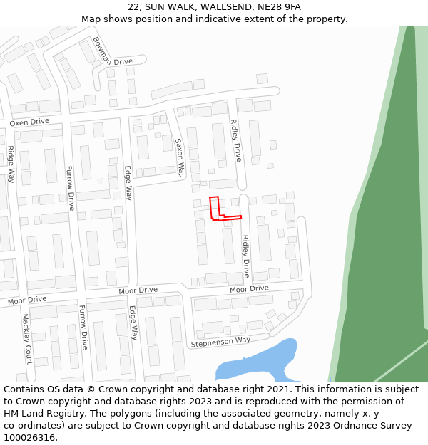 22, SUN WALK, WALLSEND, NE28 9FA: Location map and indicative extent of plot