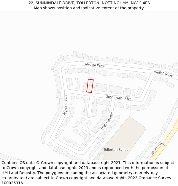 22, SUNNINDALE DRIVE, TOLLERTON, NOTTINGHAM, NG12 4ES: Location map and indicative extent of plot