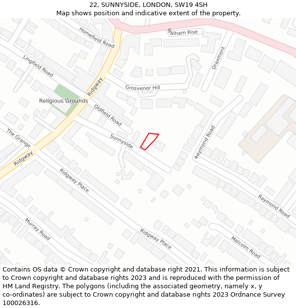 22, SUNNYSIDE, LONDON, SW19 4SH: Location map and indicative extent of plot