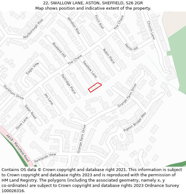 22, SWALLOW LANE, ASTON, SHEFFIELD, S26 2GR: Location map and indicative extent of plot