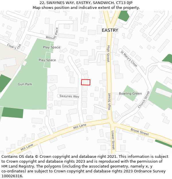 22, SWAYNES WAY, EASTRY, SANDWICH, CT13 0JP: Location map and indicative extent of plot