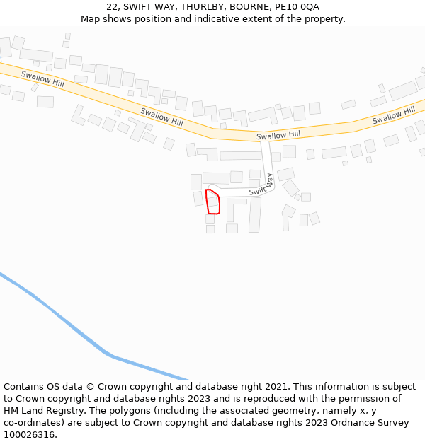 22, SWIFT WAY, THURLBY, BOURNE, PE10 0QA: Location map and indicative extent of plot