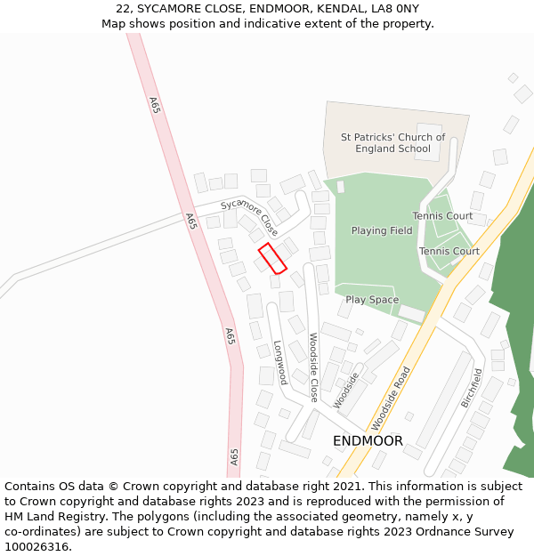 22, SYCAMORE CLOSE, ENDMOOR, KENDAL, LA8 0NY: Location map and indicative extent of plot