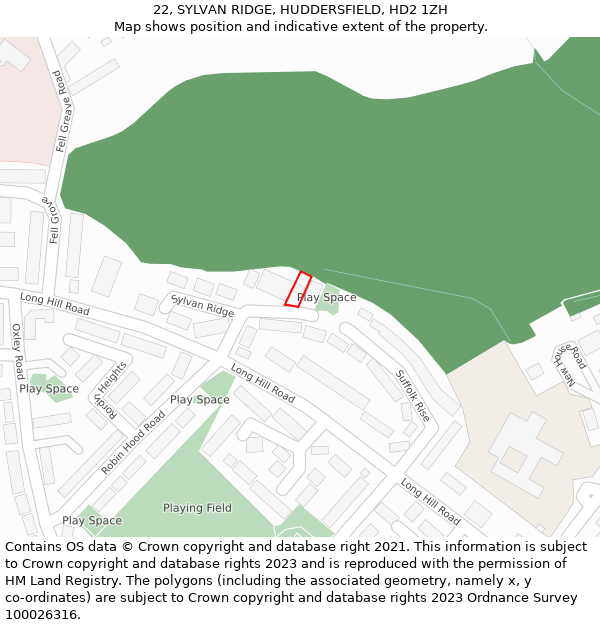 22, SYLVAN RIDGE, HUDDERSFIELD, HD2 1ZH: Location map and indicative extent of plot