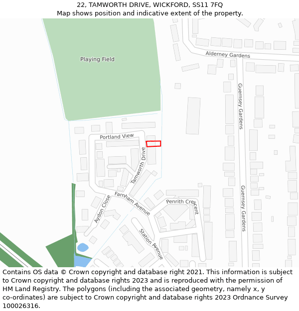 22, TAMWORTH DRIVE, WICKFORD, SS11 7FQ: Location map and indicative extent of plot