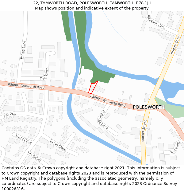 22, TAMWORTH ROAD, POLESWORTH, TAMWORTH, B78 1JH: Location map and indicative extent of plot