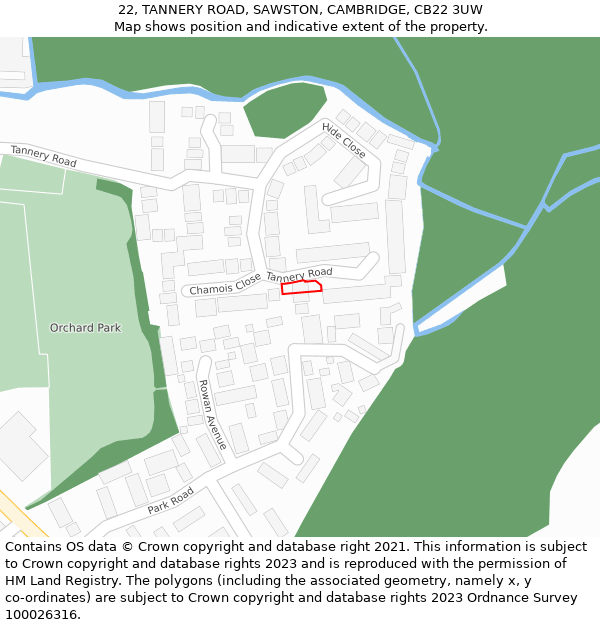 22, TANNERY ROAD, SAWSTON, CAMBRIDGE, CB22 3UW: Location map and indicative extent of plot