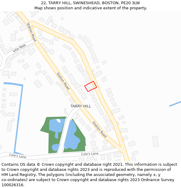 22, TARRY HILL, SWINESHEAD, BOSTON, PE20 3LW: Location map and indicative extent of plot