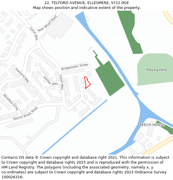 22, TELFORD AVENUE, ELLESMERE, SY12 0GE: Location map and indicative extent of plot