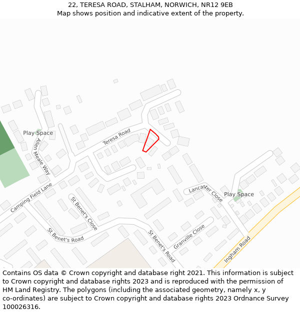 22, TERESA ROAD, STALHAM, NORWICH, NR12 9EB: Location map and indicative extent of plot