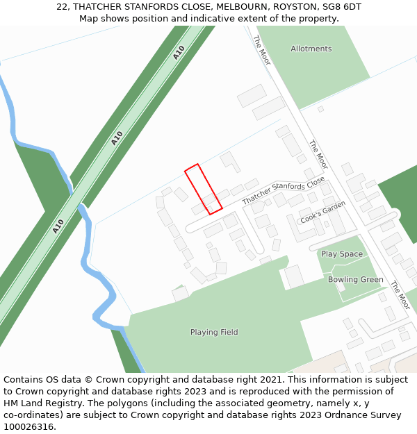 22, THATCHER STANFORDS CLOSE, MELBOURN, ROYSTON, SG8 6DT: Location map and indicative extent of plot