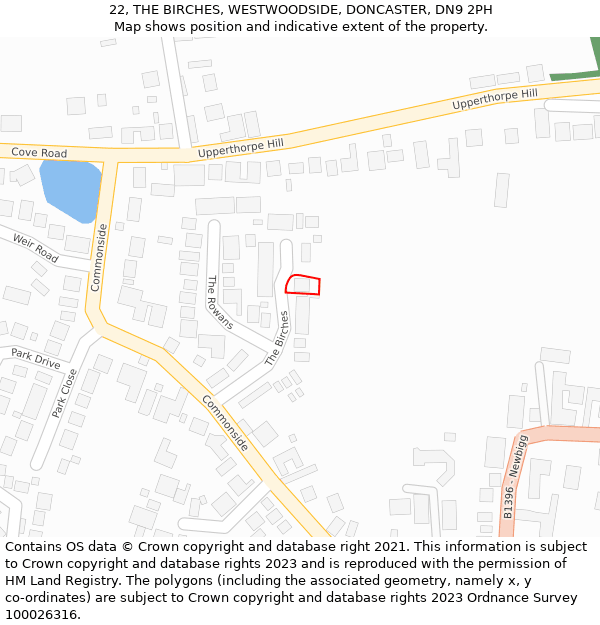 22, THE BIRCHES, WESTWOODSIDE, DONCASTER, DN9 2PH: Location map and indicative extent of plot