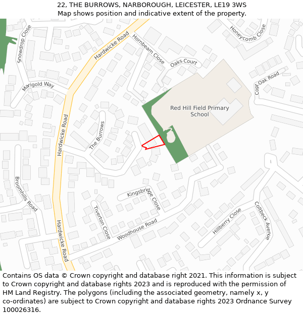 22, THE BURROWS, NARBOROUGH, LEICESTER, LE19 3WS: Location map and indicative extent of plot