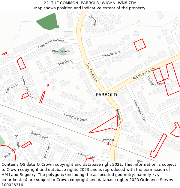 22, THE COMMON, PARBOLD, WIGAN, WN8 7DA: Location map and indicative extent of plot