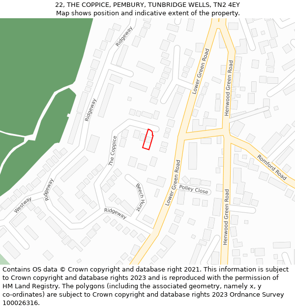 22, THE COPPICE, PEMBURY, TUNBRIDGE WELLS, TN2 4EY: Location map and indicative extent of plot