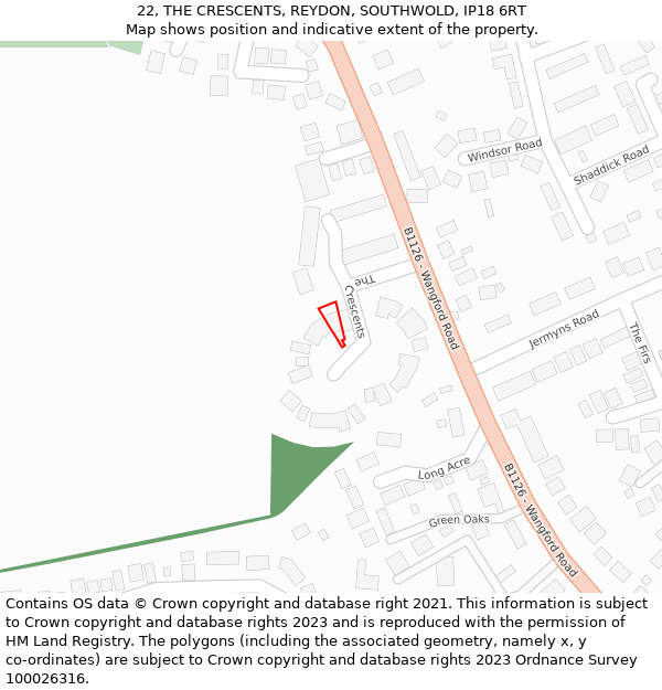 22, THE CRESCENTS, REYDON, SOUTHWOLD, IP18 6RT: Location map and indicative extent of plot