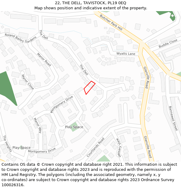 22, THE DELL, TAVISTOCK, PL19 0EQ: Location map and indicative extent of plot