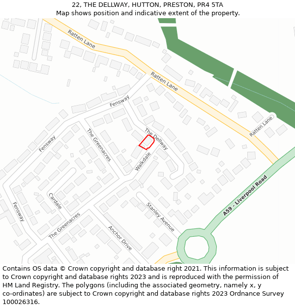 22, THE DELLWAY, HUTTON, PRESTON, PR4 5TA: Location map and indicative extent of plot