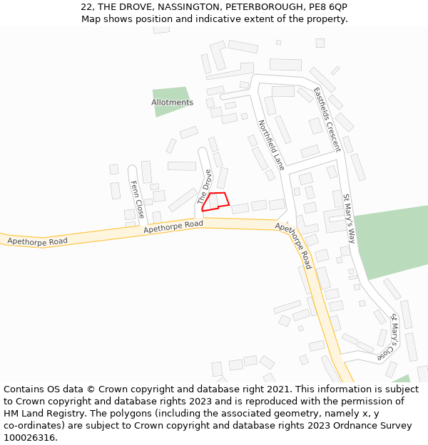 22, THE DROVE, NASSINGTON, PETERBOROUGH, PE8 6QP: Location map and indicative extent of plot