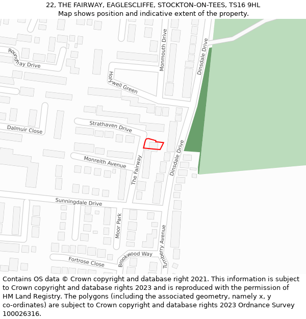 22, THE FAIRWAY, EAGLESCLIFFE, STOCKTON-ON-TEES, TS16 9HL: Location map and indicative extent of plot