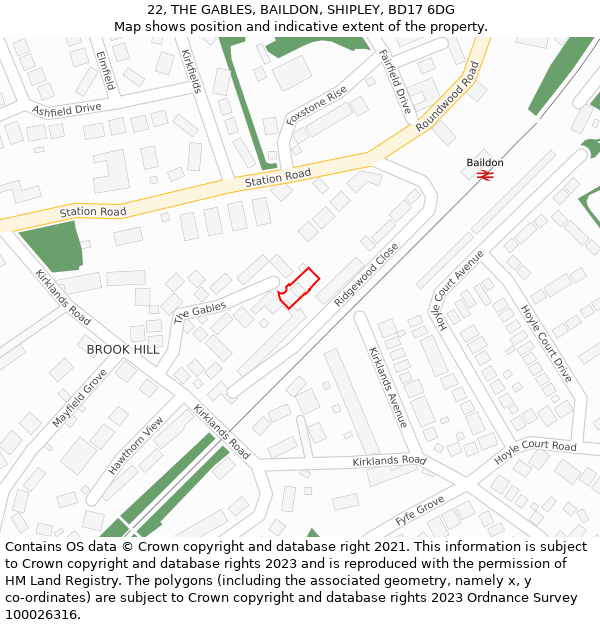 22, THE GABLES, BAILDON, SHIPLEY, BD17 6DG: Location map and indicative extent of plot