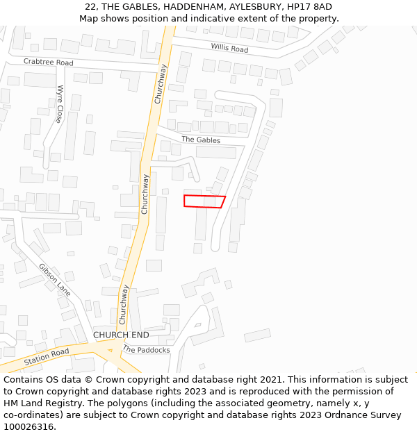 22, THE GABLES, HADDENHAM, AYLESBURY, HP17 8AD: Location map and indicative extent of plot