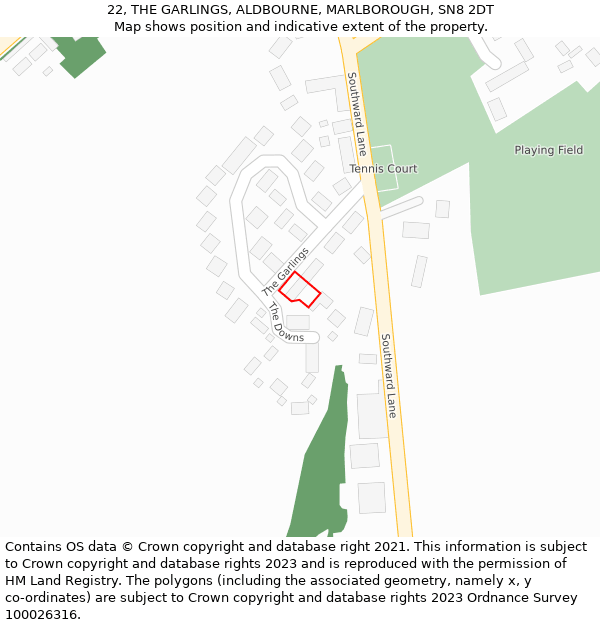 22, THE GARLINGS, ALDBOURNE, MARLBOROUGH, SN8 2DT: Location map and indicative extent of plot