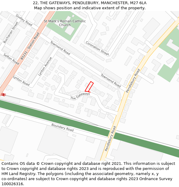 22, THE GATEWAYS, PENDLEBURY, MANCHESTER, M27 6LA: Location map and indicative extent of plot