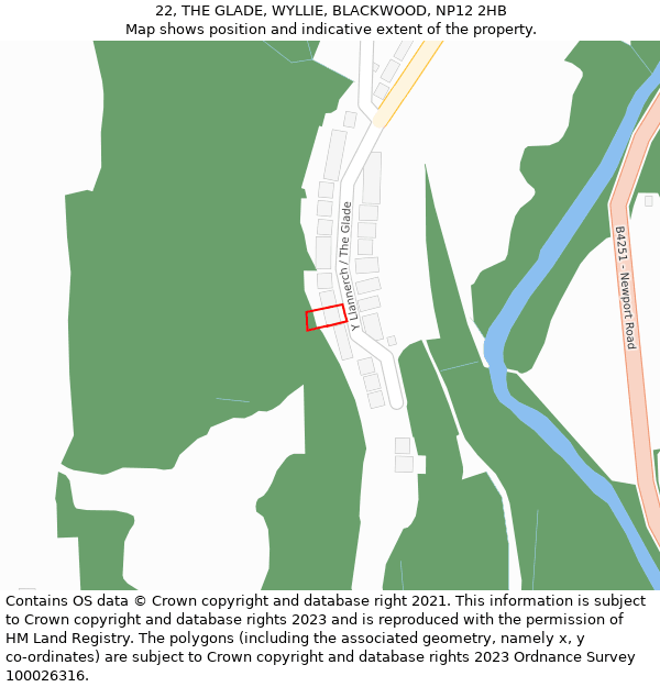 22, THE GLADE, WYLLIE, BLACKWOOD, NP12 2HB: Location map and indicative extent of plot