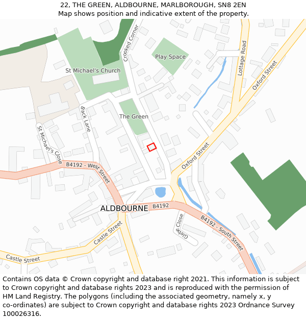 22, THE GREEN, ALDBOURNE, MARLBOROUGH, SN8 2EN: Location map and indicative extent of plot