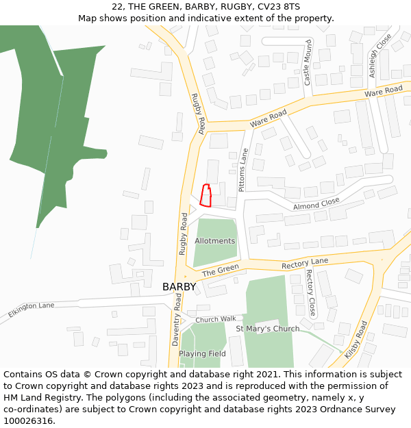 22, THE GREEN, BARBY, RUGBY, CV23 8TS: Location map and indicative extent of plot