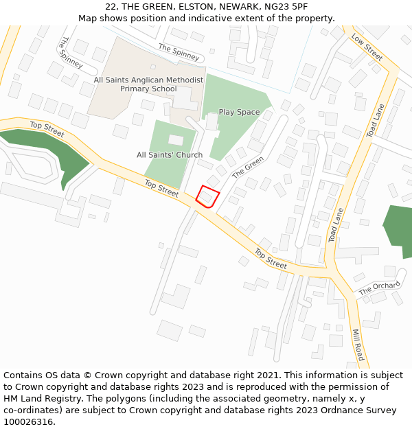 22, THE GREEN, ELSTON, NEWARK, NG23 5PF: Location map and indicative extent of plot