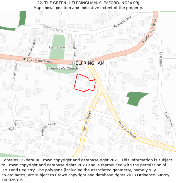22, THE GREEN, HELPRINGHAM, SLEAFORD, NG34 0RJ: Location map and indicative extent of plot