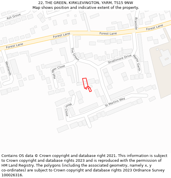 22, THE GREEN, KIRKLEVINGTON, YARM, TS15 9NW: Location map and indicative extent of plot