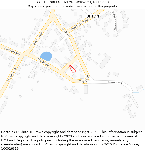 22, THE GREEN, UPTON, NORWICH, NR13 6BB: Location map and indicative extent of plot