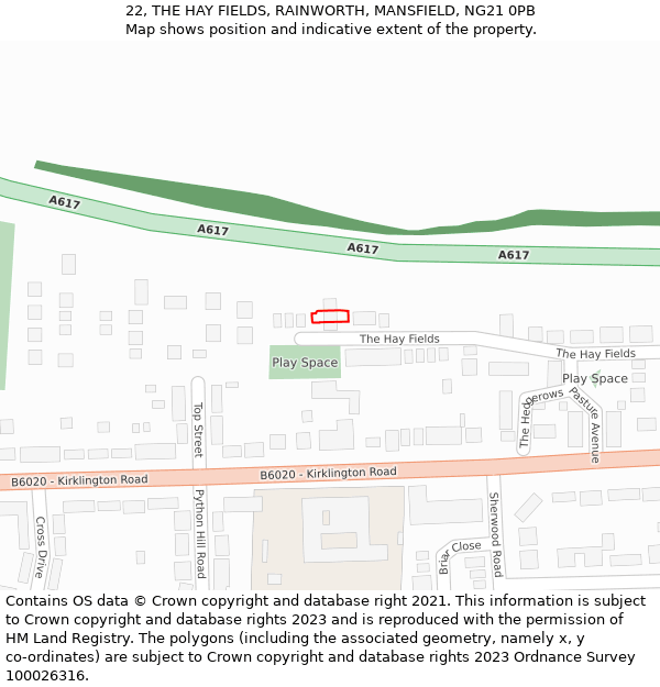 22, THE HAY FIELDS, RAINWORTH, MANSFIELD, NG21 0PB: Location map and indicative extent of plot