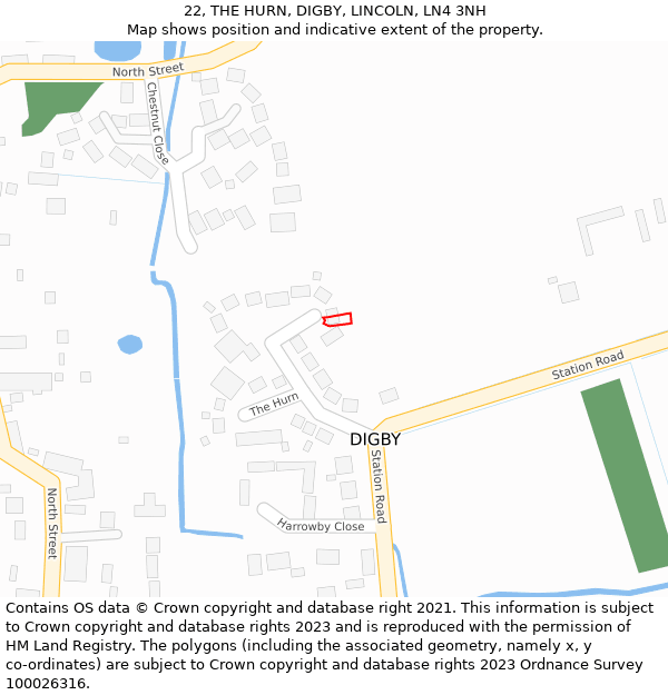 22, THE HURN, DIGBY, LINCOLN, LN4 3NH: Location map and indicative extent of plot