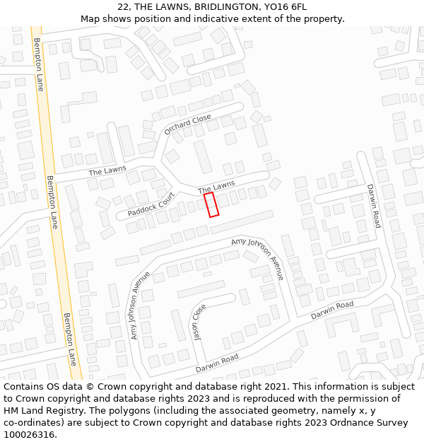 22, THE LAWNS, BRIDLINGTON, YO16 6FL: Location map and indicative extent of plot