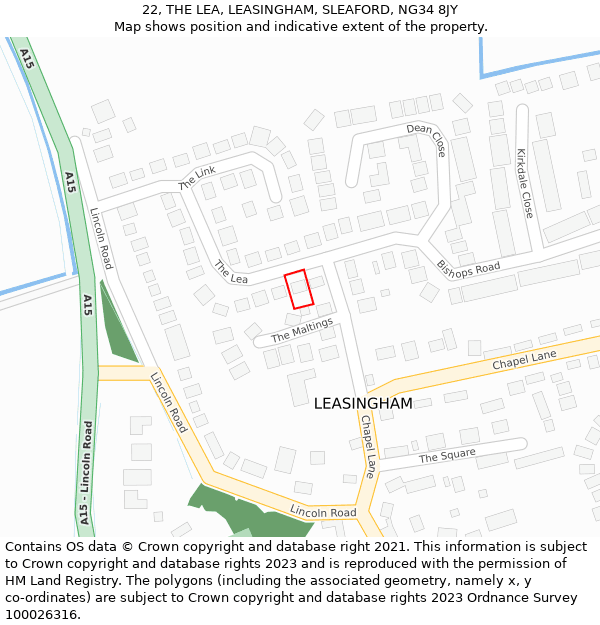 22, THE LEA, LEASINGHAM, SLEAFORD, NG34 8JY: Location map and indicative extent of plot