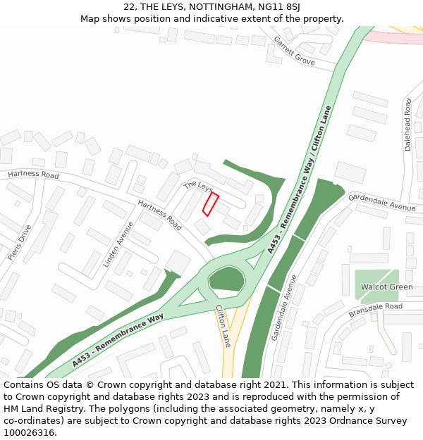 22, THE LEYS, NOTTINGHAM, NG11 8SJ: Location map and indicative extent of plot