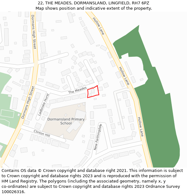 22, THE MEADES, DORMANSLAND, LINGFIELD, RH7 6PZ: Location map and indicative extent of plot