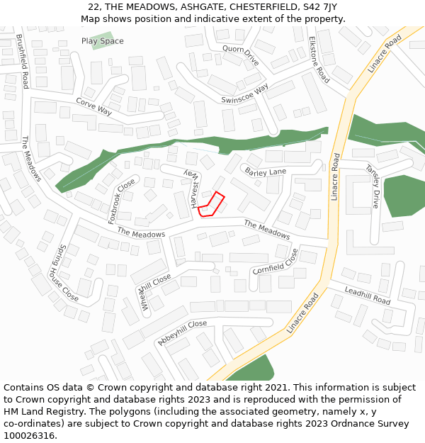 22, THE MEADOWS, ASHGATE, CHESTERFIELD, S42 7JY: Location map and indicative extent of plot